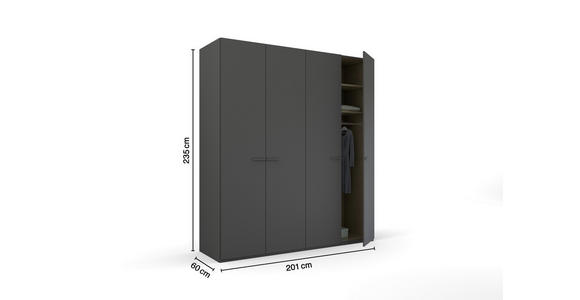 DREHTÜRENSCHRANK  in Graphitfarben  - Graphitfarben, Trend, Glas/Holzwerkstoff (201/235/60cm) - Novel