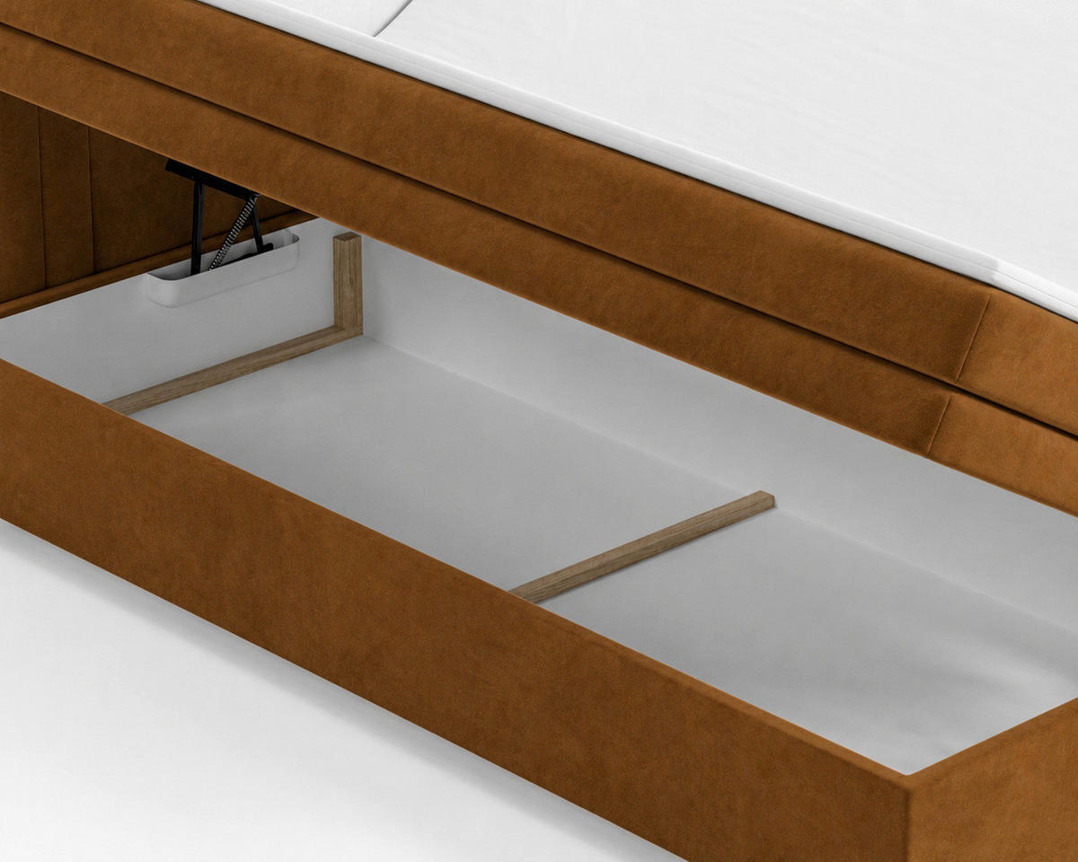 BOXBETT 160/200 cm,  in Terracotta, gepolstertes Kopfteil, Bettkasten, Topper, H2 + H3 = mittel + fest  - Terracotta/Bronzefarben, MODERN, Holz/Kunststoff (160/200cm) - Livetastic