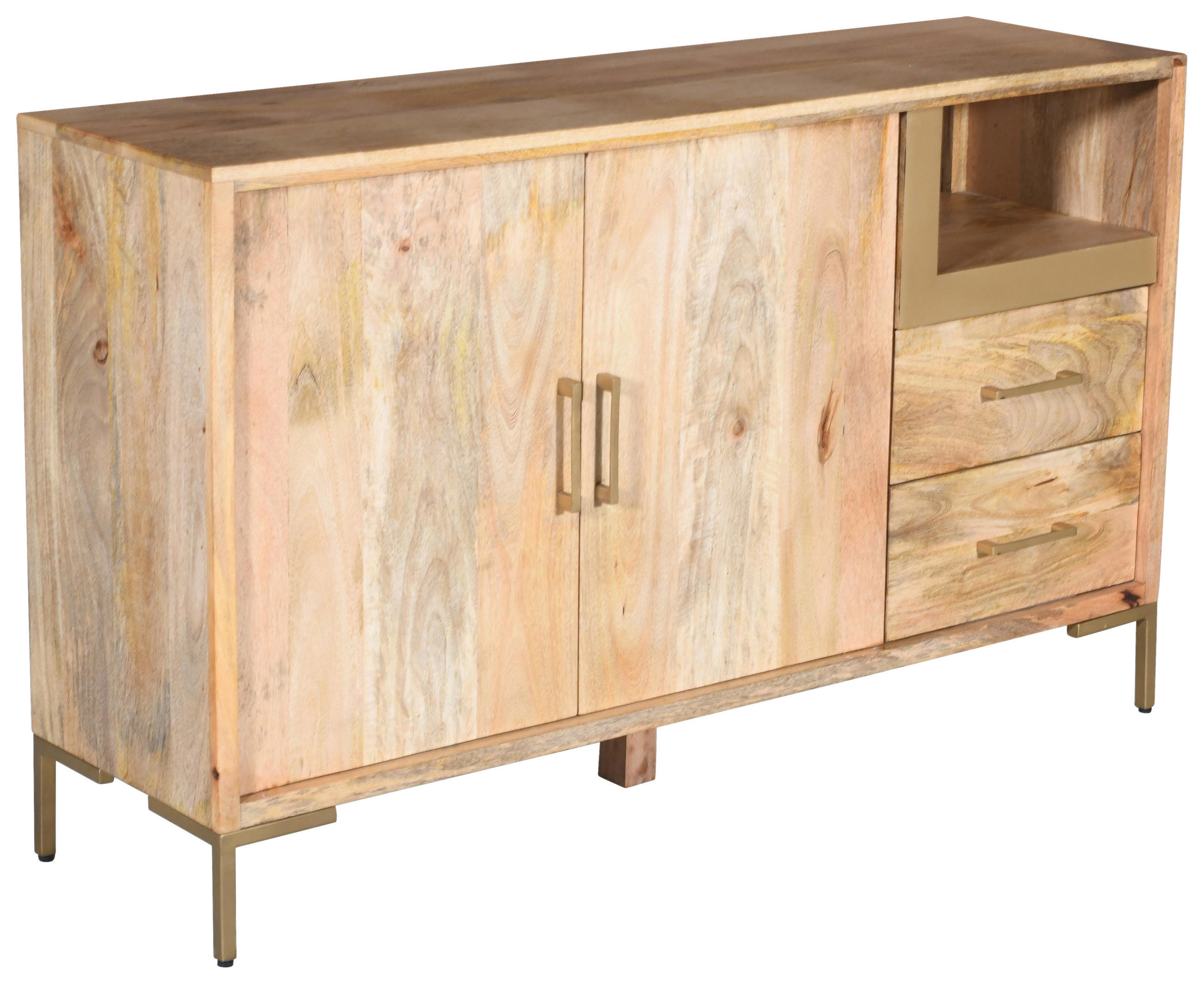 KOMMODE Valencia, 145/87/40 cm, 2 Schublade(n)  - Goldfarben/Naturfarben, Natur, Holz/Metall (145/87/40cm) - MID.YOU
