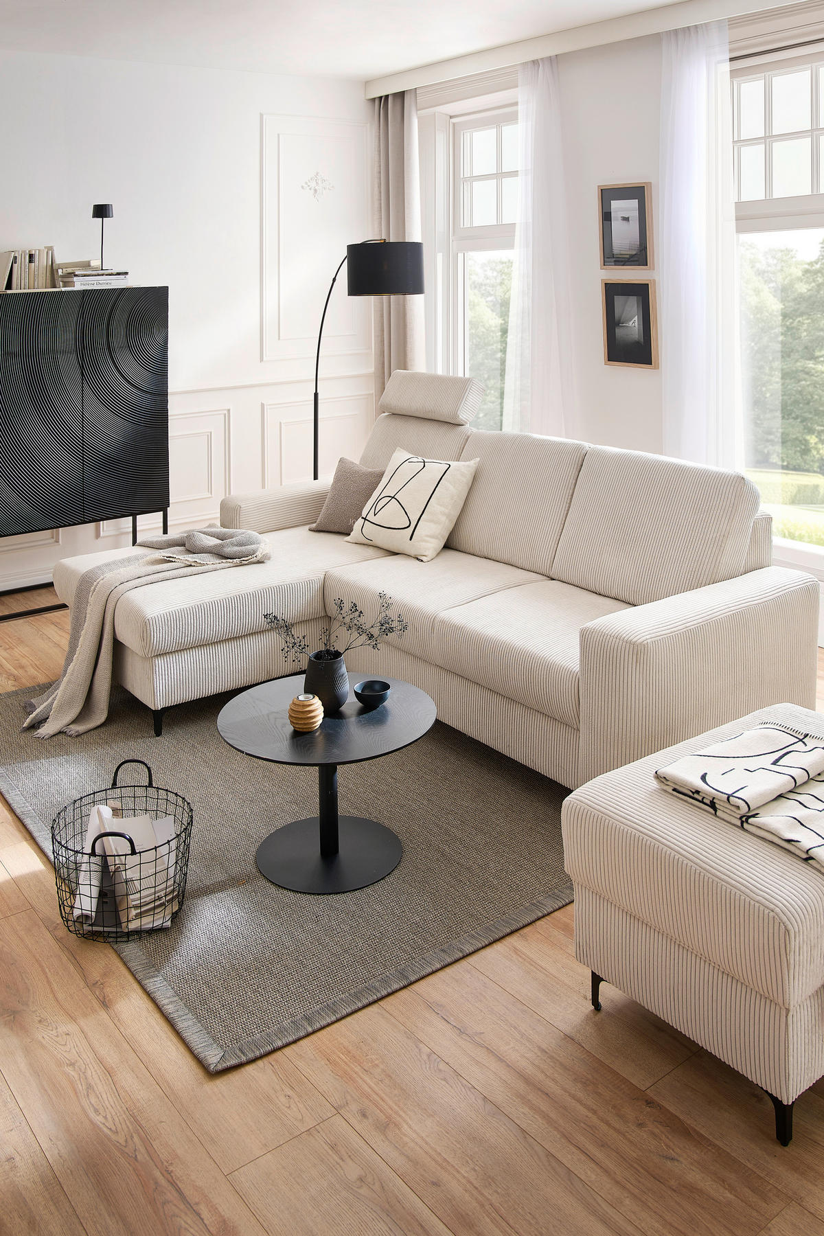 ECKSOFA in Cord Weiss, Perlmutt  - Weiss/Perlmutt, Konventionell, Textil/Metall (167/247cm) - Stylife