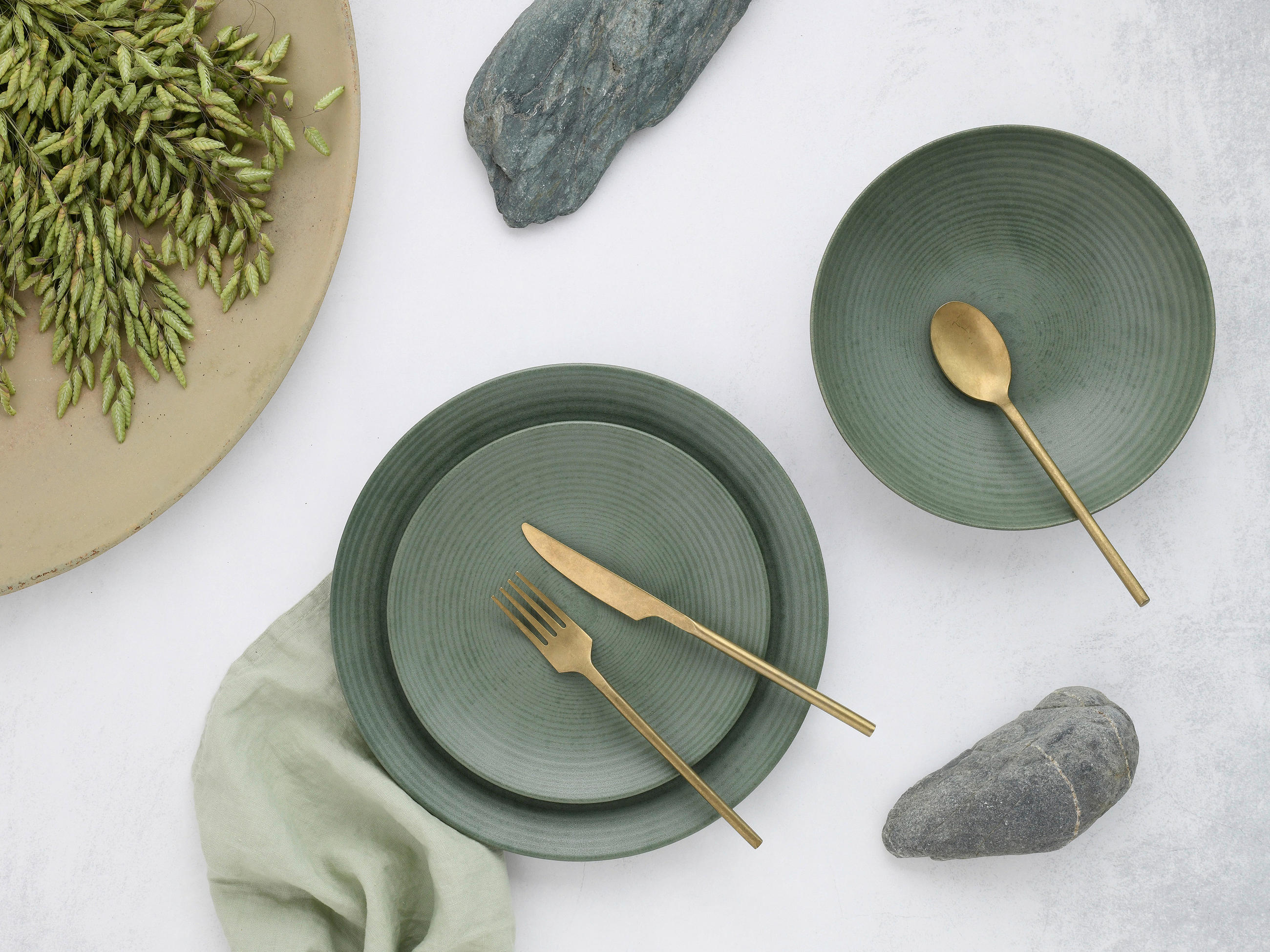 TAFELSERVICE Grün 12-teilig Catania Eukalyptus  - Grün, Basics, Keramik - Creatable