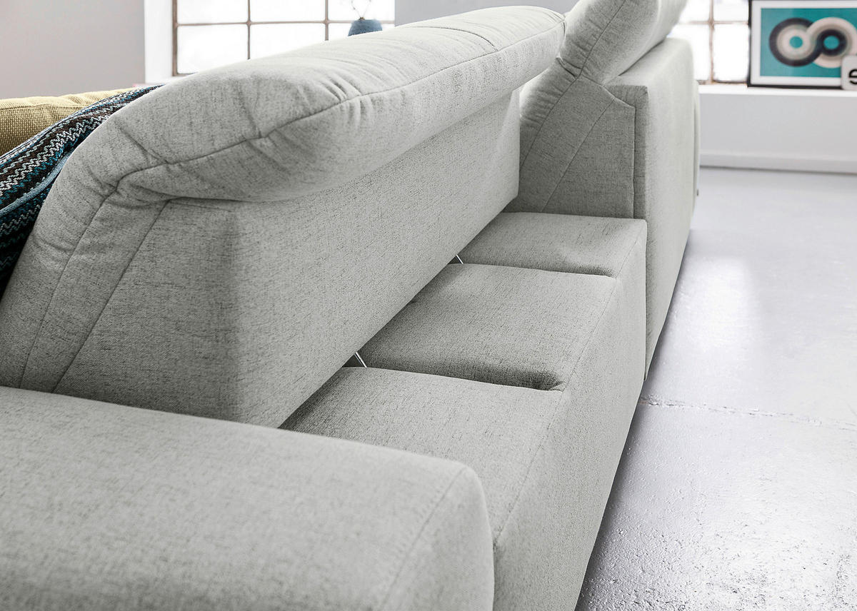 ECKSOFA Hellgrau Flachgewebe  - Chromfarben/Hellgrau, Design, Textil/Metall (198/276cm) - SetOne by Musterring