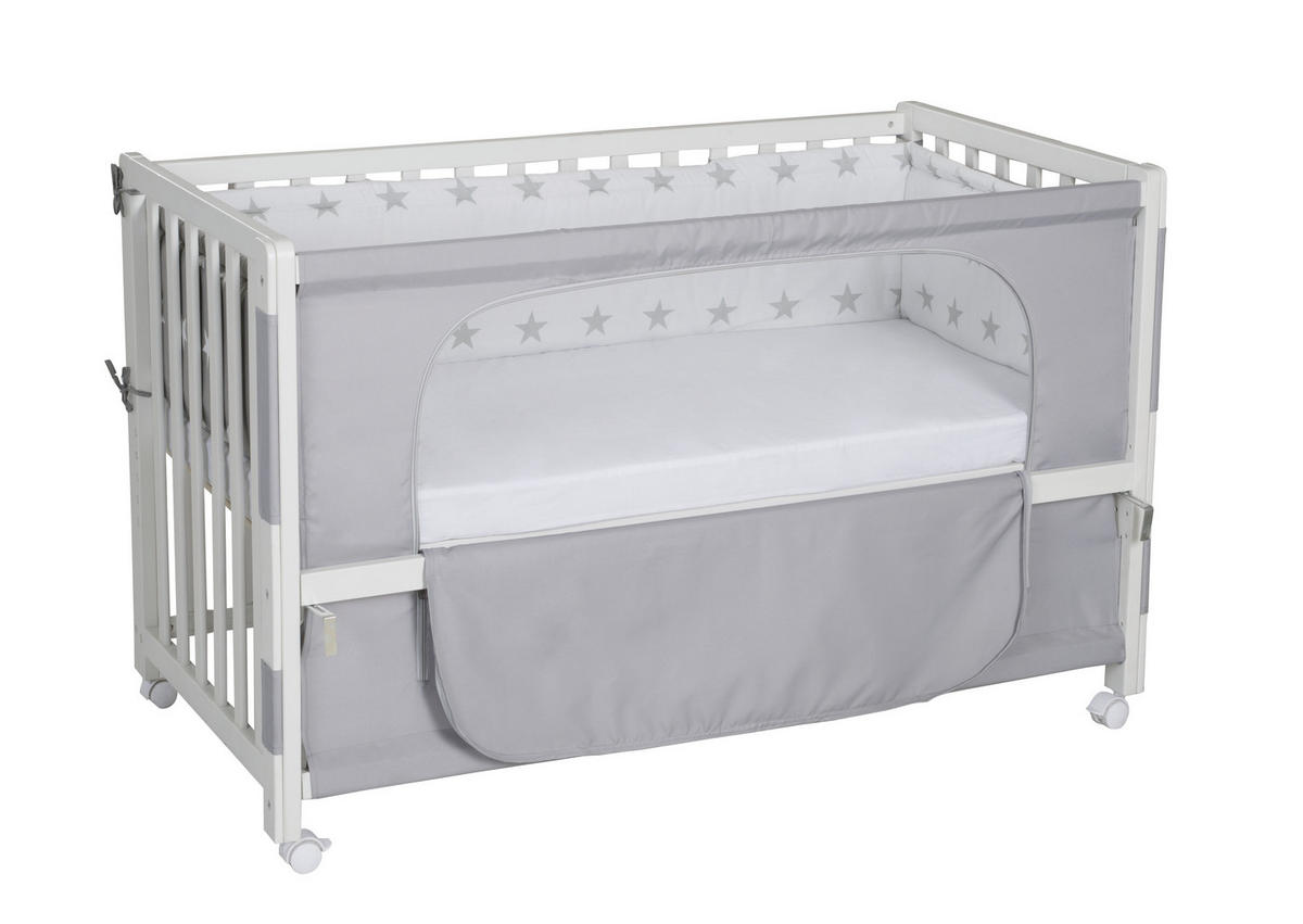 SET DO POSTÝLKY S PŘÍČKAMI   - šedá/bílá, Basics, dřevo/textil (60/120cm) - Roba