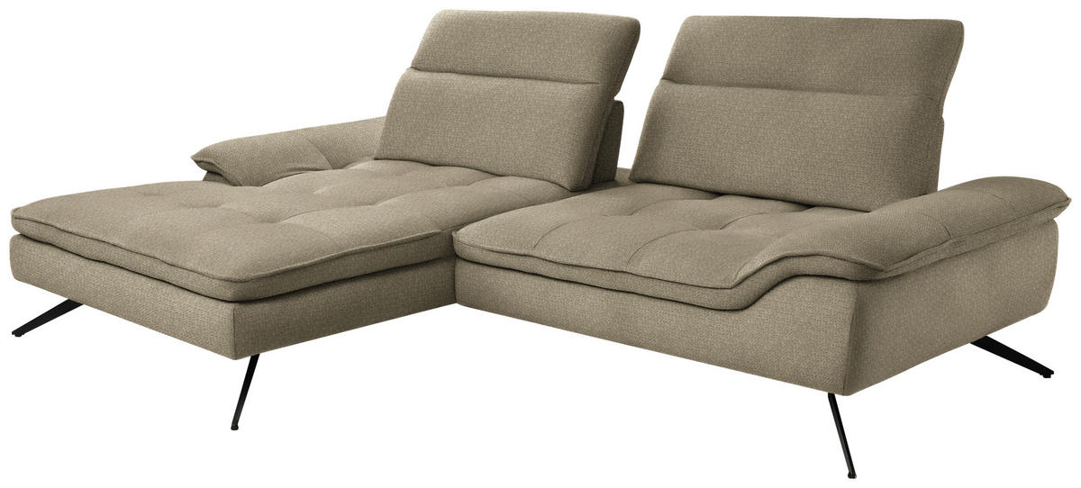 ECKSOFA in Chenille Taupe  179-202/288 cm  - Taupe/Schwarz, Design, Textil/Metall (179-202/288cm) - Stylife