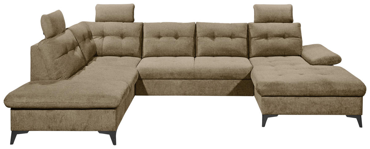 WOHNLANDSCHAFT in Webstoff Sandfarben  - Sandfarben/Schwarz, Konventionell, Kunststoff/Textil (218/324/170cm) - MID.YOU