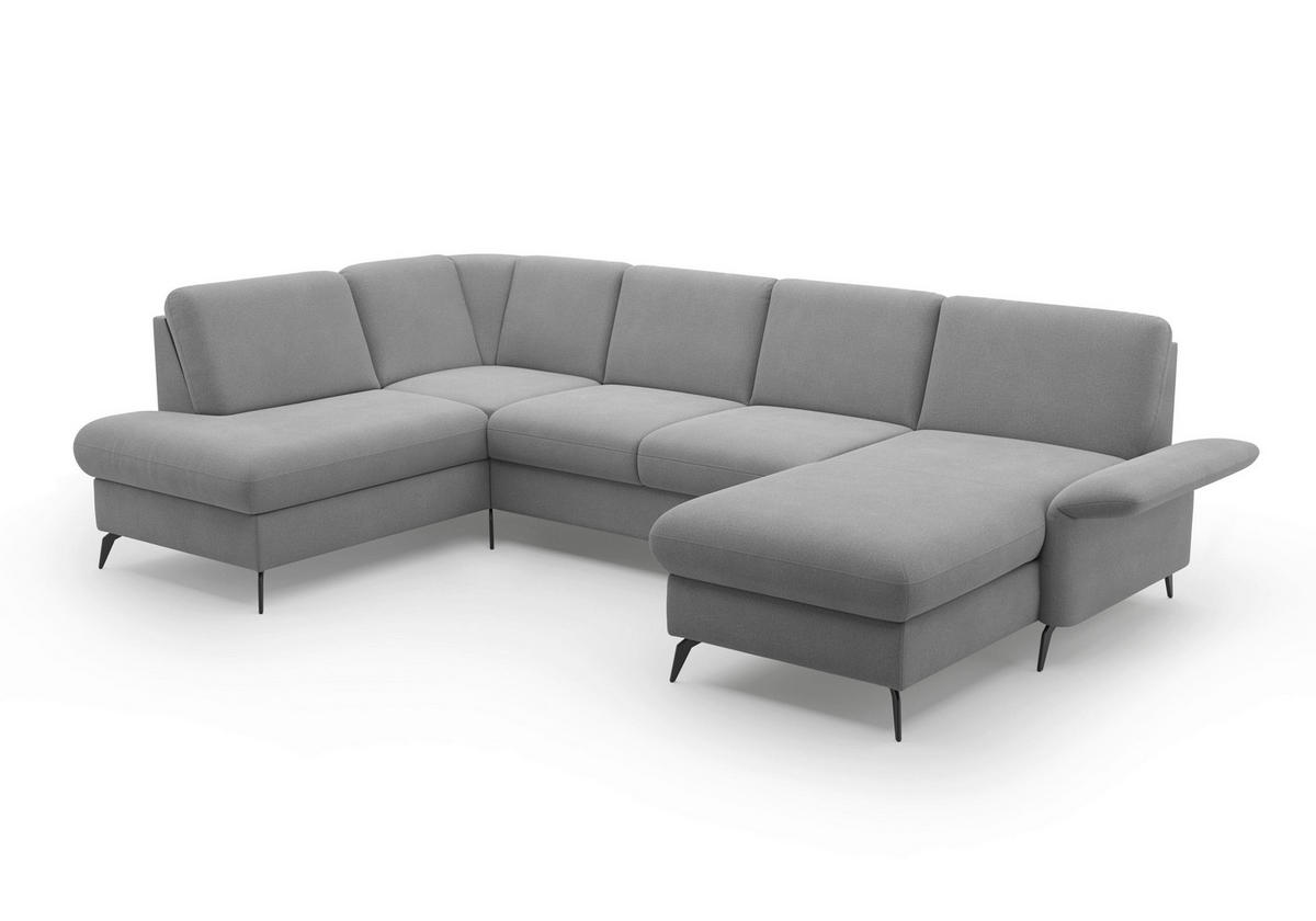 WOHNLANDSCHAFT Grau Flachgewebe  - Schwarz/Grau, KONVENTIONELL, Textil/Metall (195/314/164cm) - Sit & More