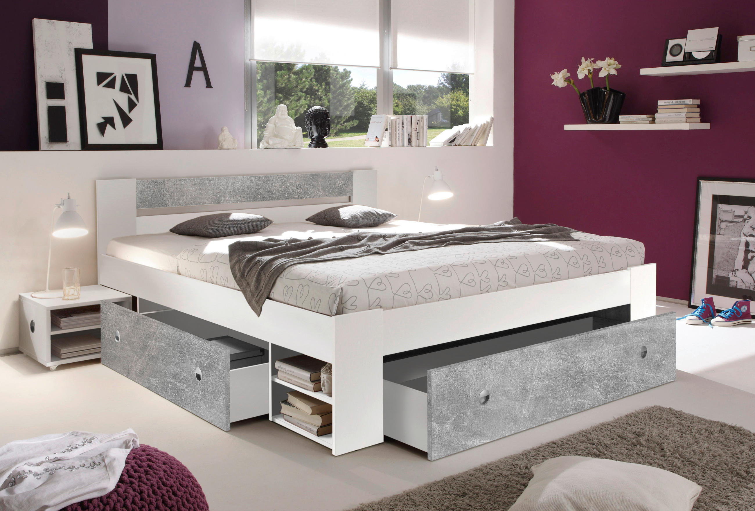 POSTELJNA GARNITURA  140 cm  x  200 cm , siva, bela  - siva/bela, Moderno (140/200cm) - MID.YOU