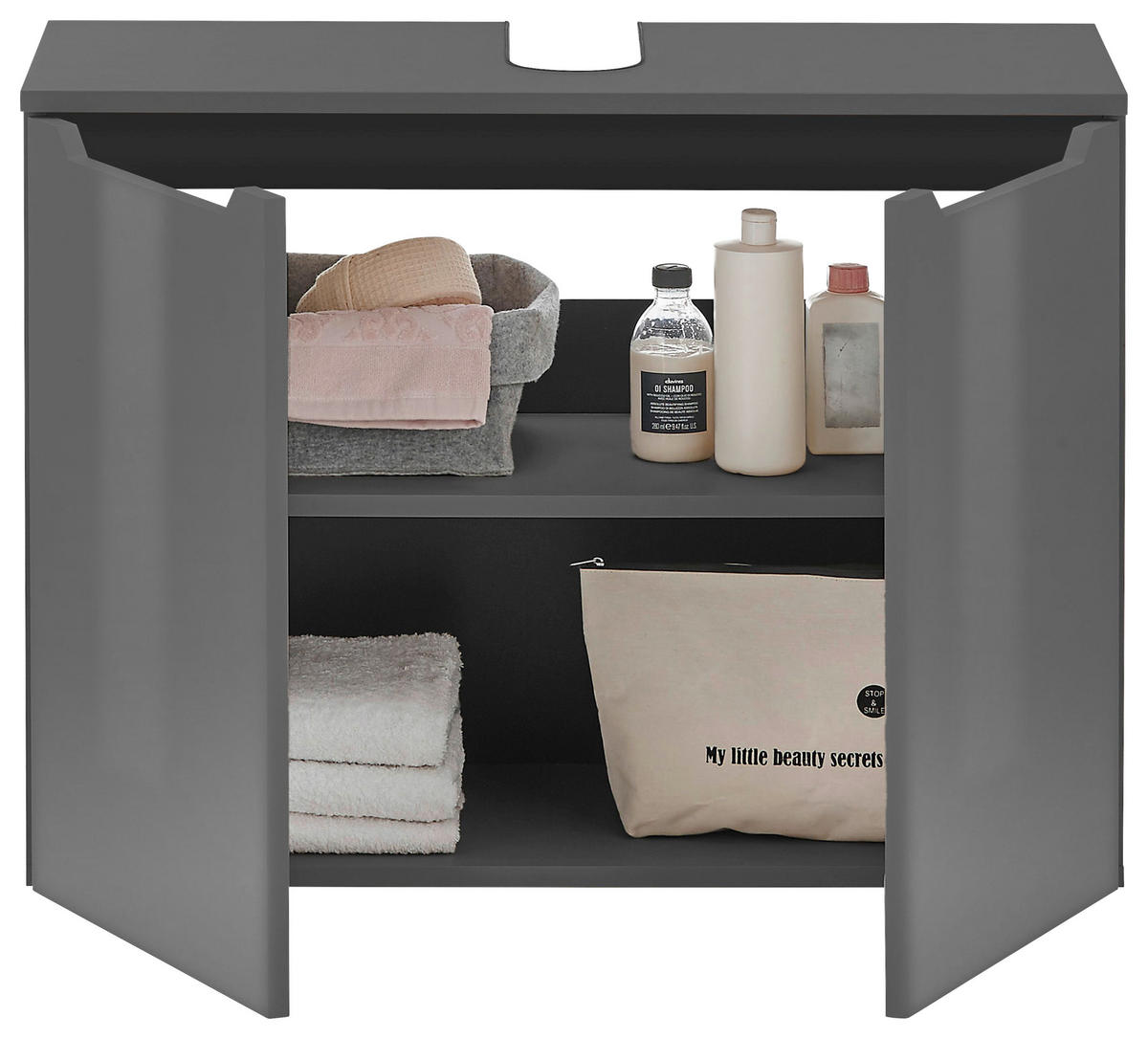 WASCHBECKENUNTERSCHRANK 80/60/35 cm  - Anthrazit/Anthrazit Hochglanz, KONVENTIONELL, Holzwerkstoff/Kunststoff (80/60/35cm) - home24