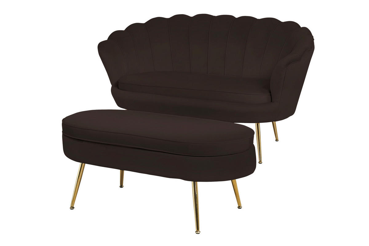 HOCKER in Textil Schwarz  - Goldfarben/Schwarz, MODERN, Textil/Metall (99/40/44cm) - Livetastic