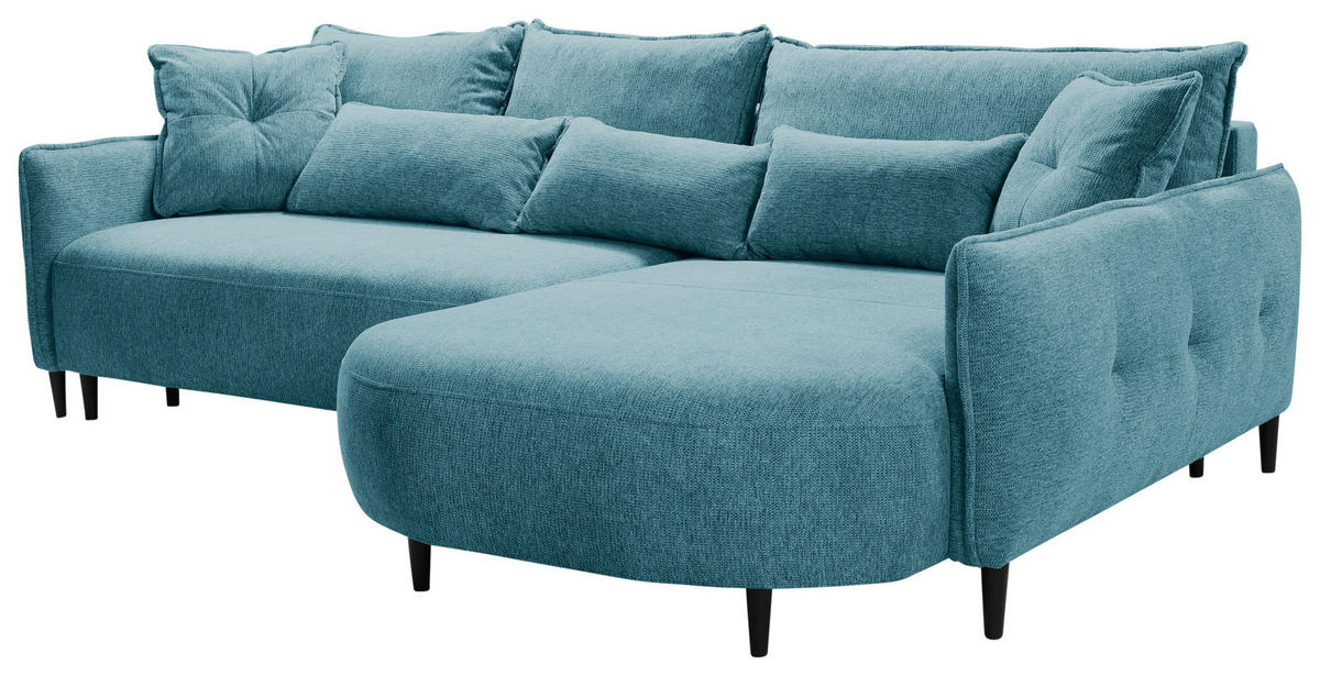 ECKSOFA in Chenille Blau  - Blau/Schwarz, Modern, Textil/Metall (285/200cm) - MID.YOU