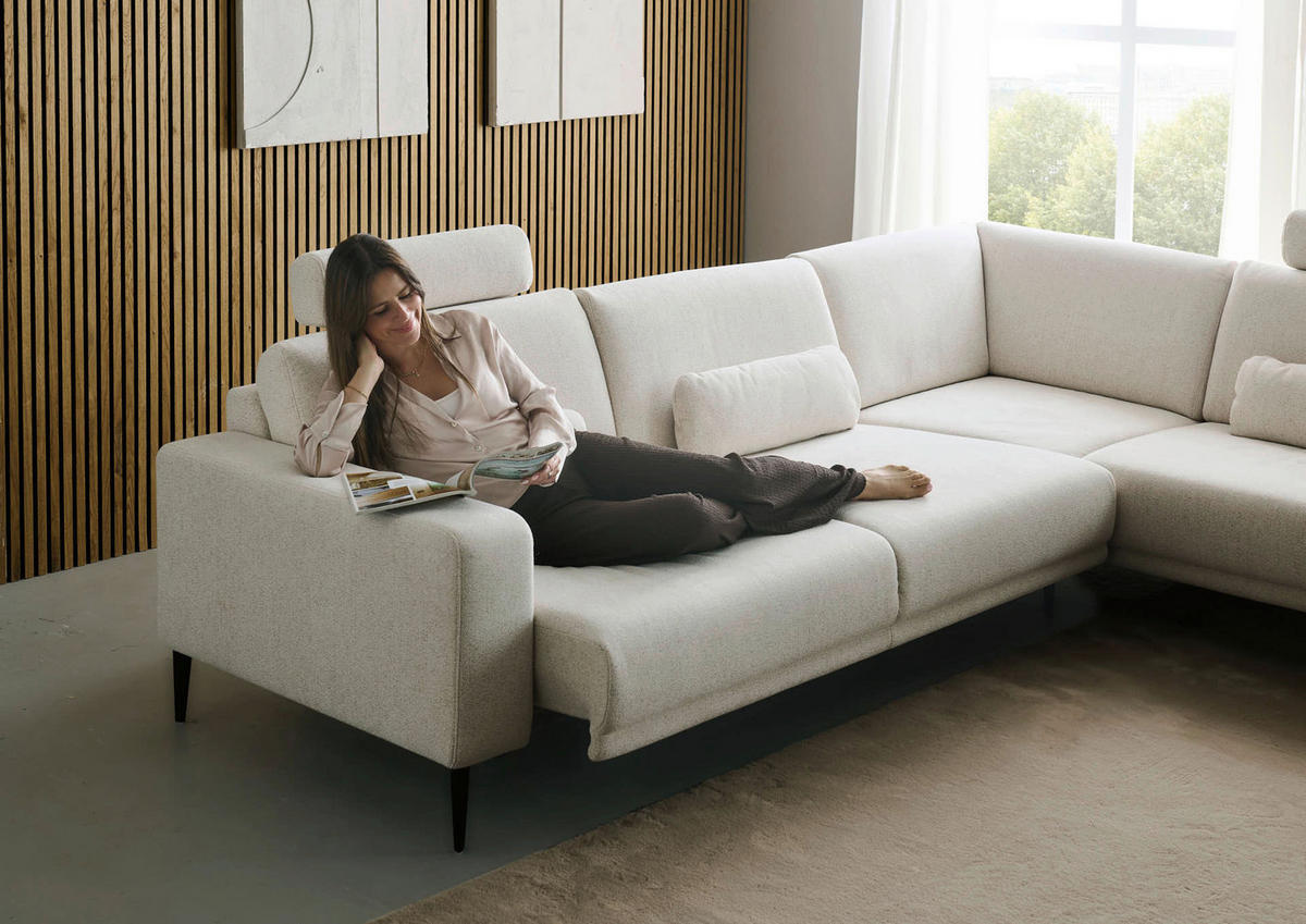 ECKSOFA Dieter Knoll Beige Chenille  - Beige/Schwarz, Design, Textil/Metall (303/254cm) - Dieter Knoll