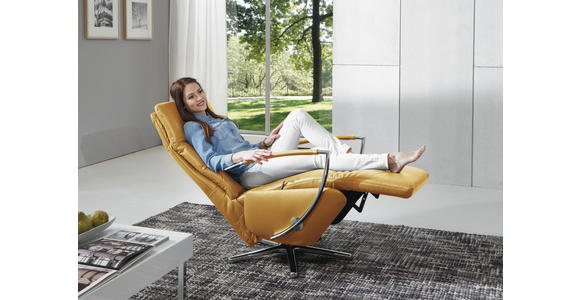 RELAXSESSEL in Leder Currygelb  - Chromfarben/Currygelb, Design, Leder/Metall (64/112/80cm) - Cantus