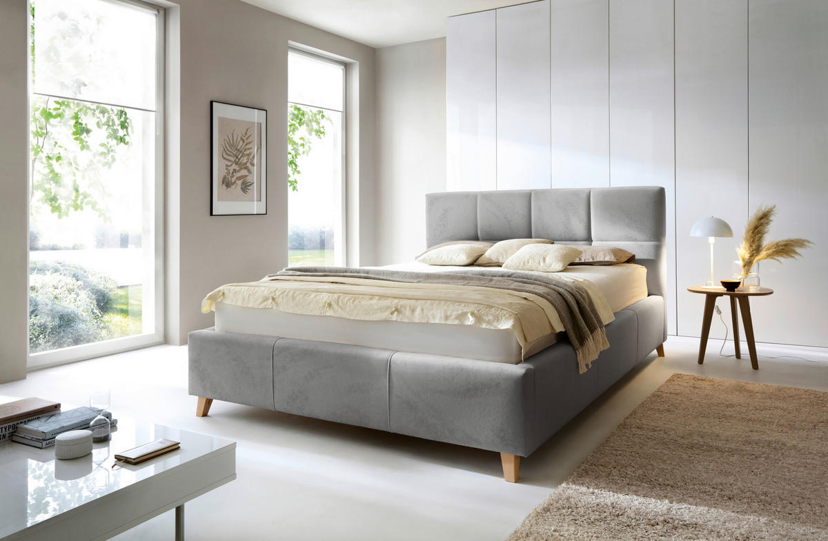 POLSTERBETT 180/200 cm  in Dunkelgrau  - Dunkelgrau/Buchefarben, Konventionell, Holz/Textil (180/200cm) - Carryhome