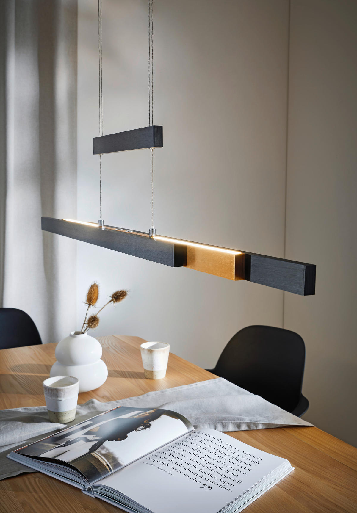 LAMPĂ SUSPENDATĂ CU LED 95-150,5/5,8/95-150 cm  - negru/alămiu, Design, metal (95-150,5/5,8/95-150cm)