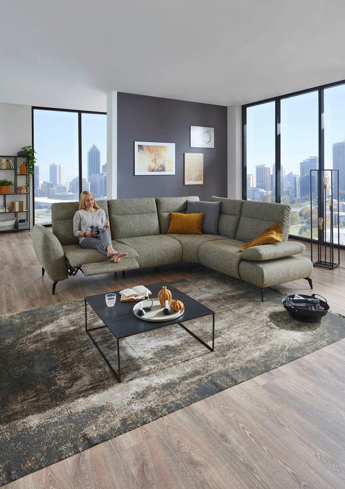 ECKSOFA in Webstoff Creme, Graubraun  - Graubraun/Creme, Design, Textil/Metall (290/223cm) - Moderano