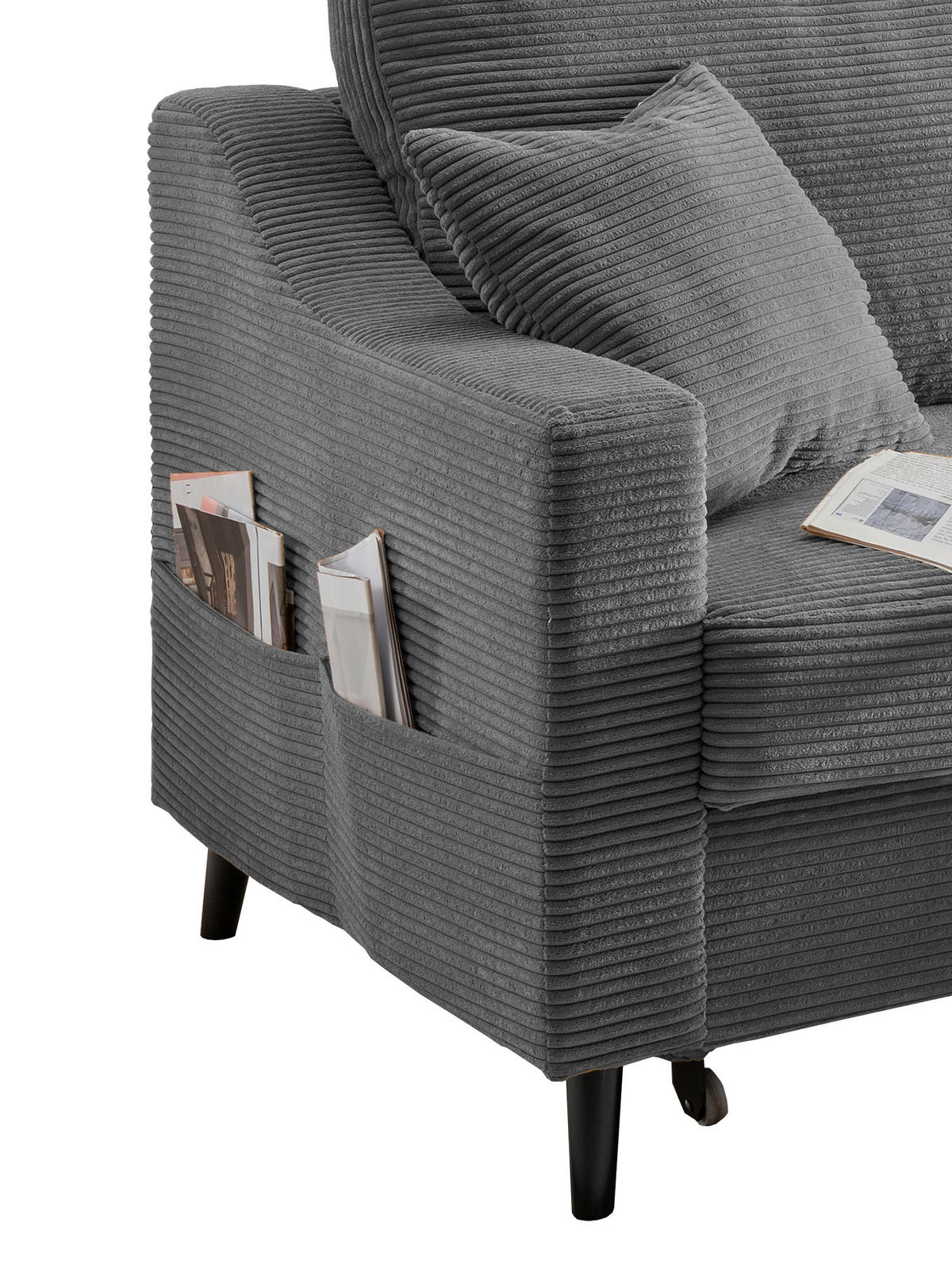 ECKSOFA Grau Cord  - Schwarz/Grau, Design, Holz/Textil (228/150cm) - P & B