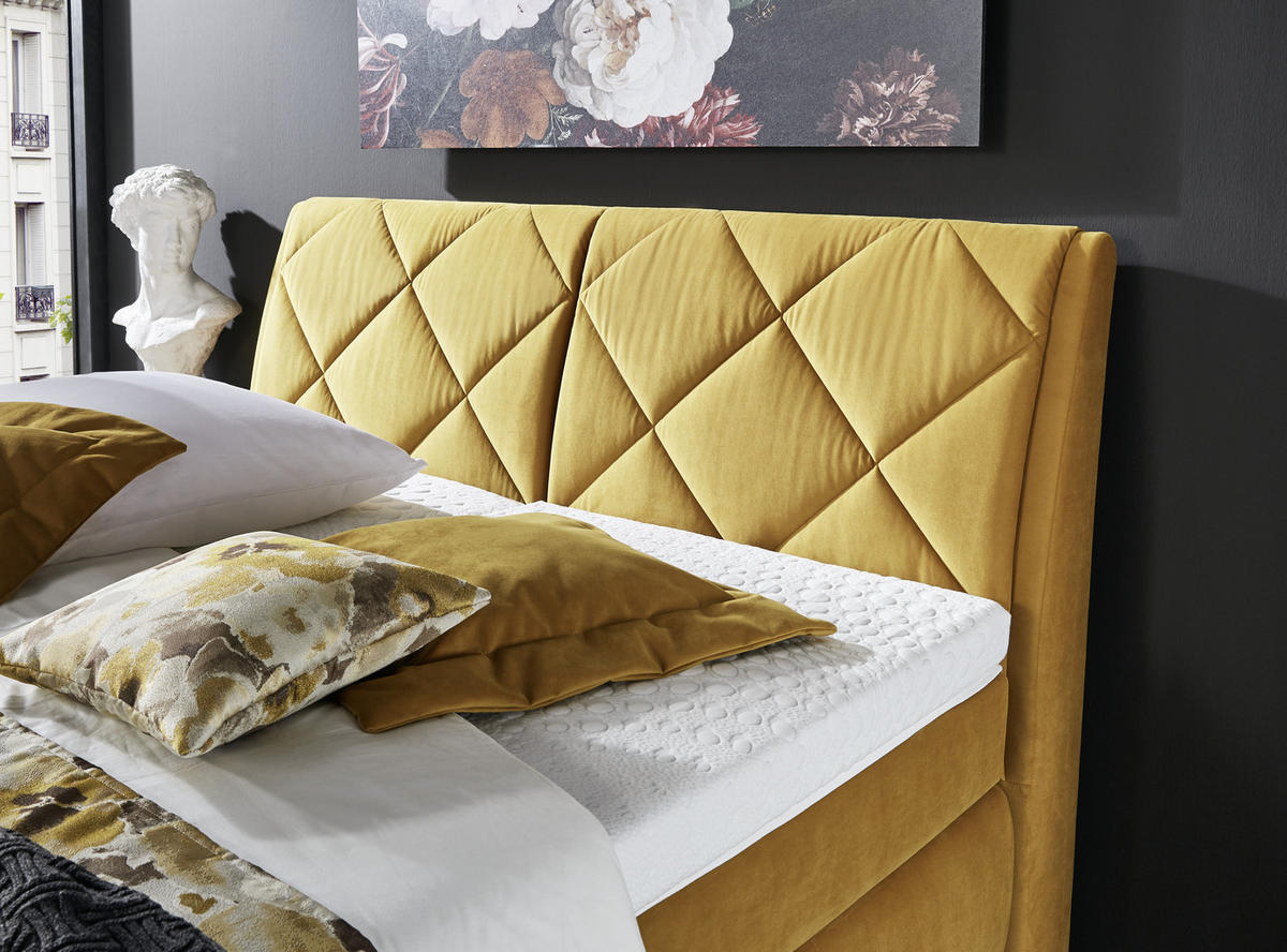 BOXSPRINGBETT 180/200 cm  in Gelb  - Gelb/Schwarz, Konventionell, Textil/Metall (180/200cm) - Dieter Knoll