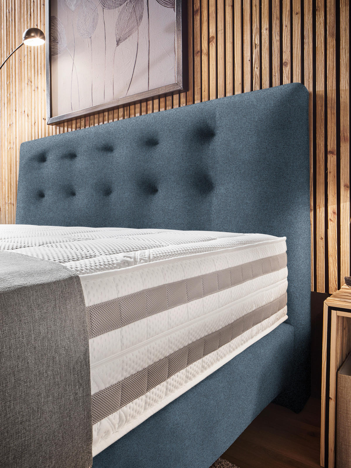 BOXSPRINGBETT 160/200 cm  in Blau  - Blau, KONVENTIONELL, Holz/Textil (160/200cm) - Dieter Knoll