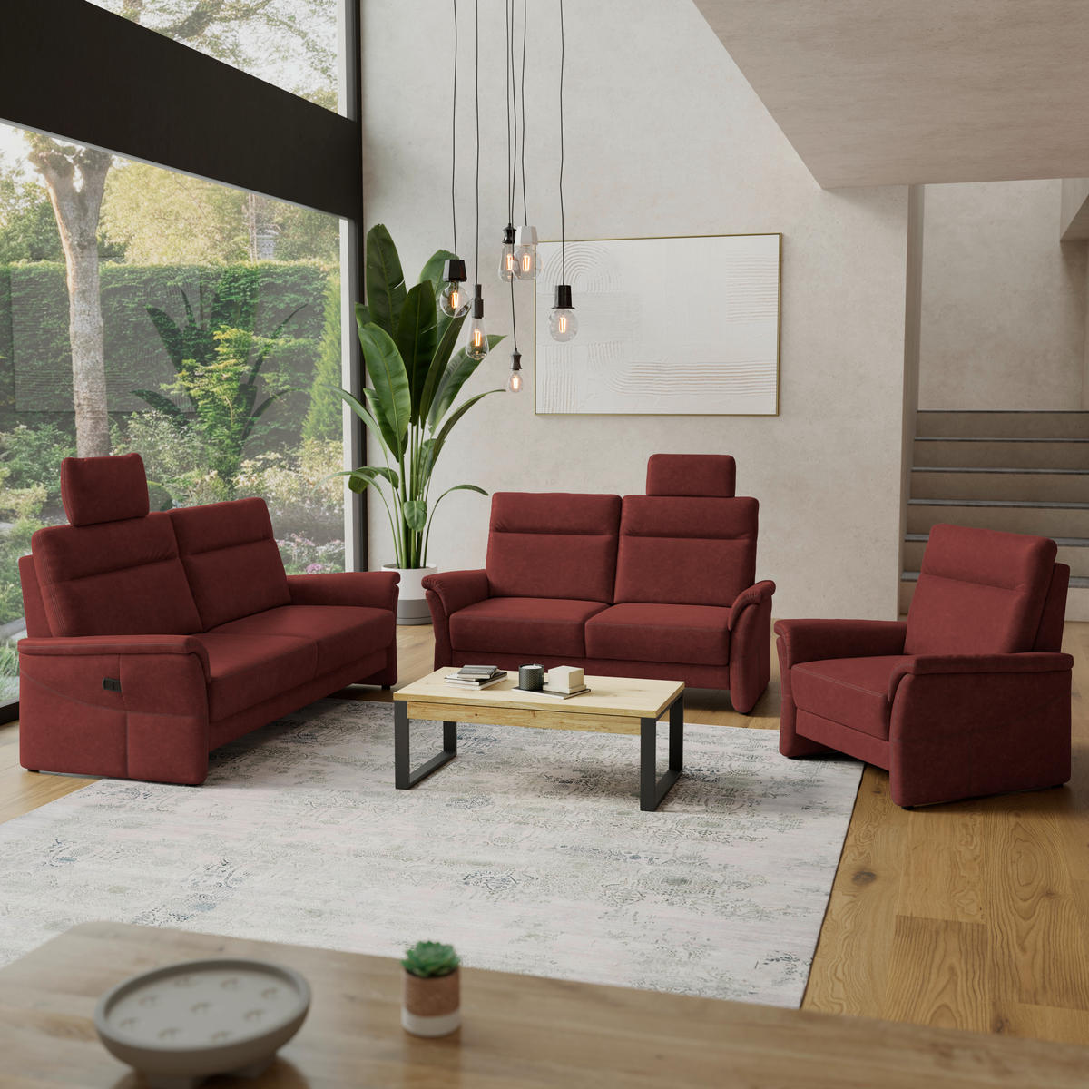 3,5-SITZER - Rotbraun/Schwarz, Konventionell, Kunststoff/Textil (205/98/91cm) - Elegando