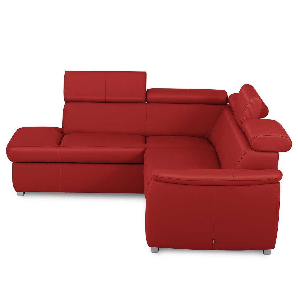 WOHNLANDSCHAFT Rot Kombination Echtleder/Lederlook Bettkasten, Schlaffunktion, Rücken echt, Armteilverstellung, Kopfteilverstellung  - Rot, Leder/Metall (211/262cm) - Celina Home