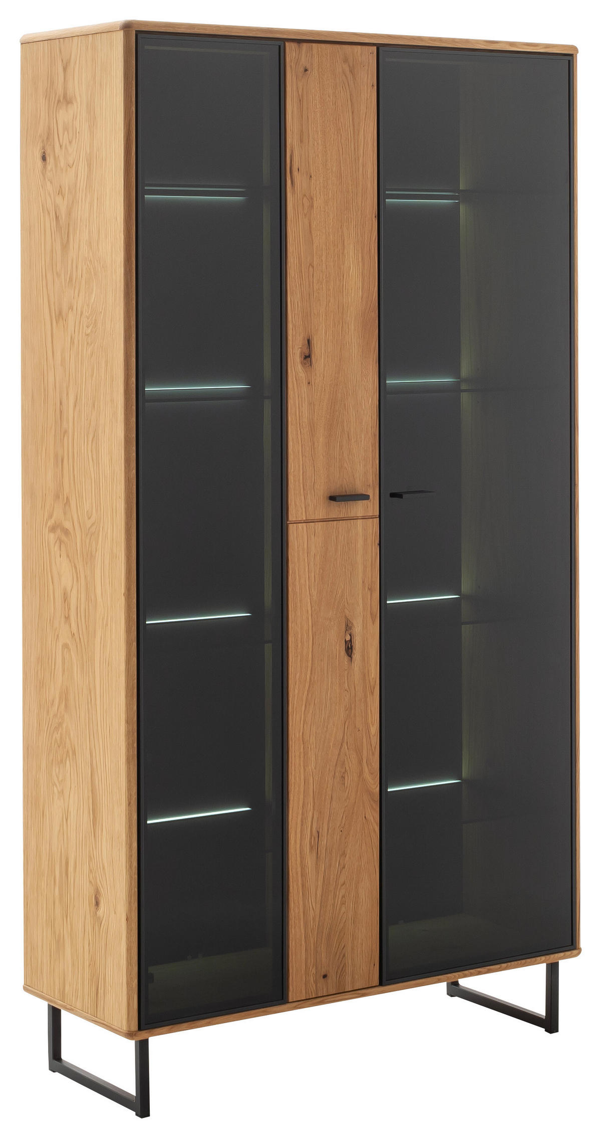 VITRINE in furniert, teilmassiv Balkeneiche Wildeiche  - Wildeiche/Anthrazit, Design, Glas/Holz (100/186/37cm) - MID.YOU