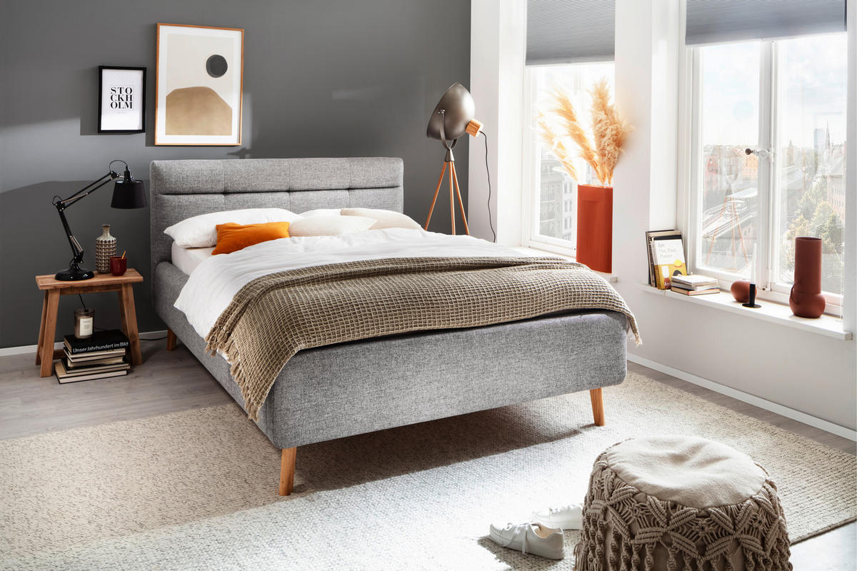 LIT REMBOURRÉ 140/200 cm  in Grau  - Eichefarben/Birkefarben, Konventionell, Holz/Textil (140/200cm) - Boxxx