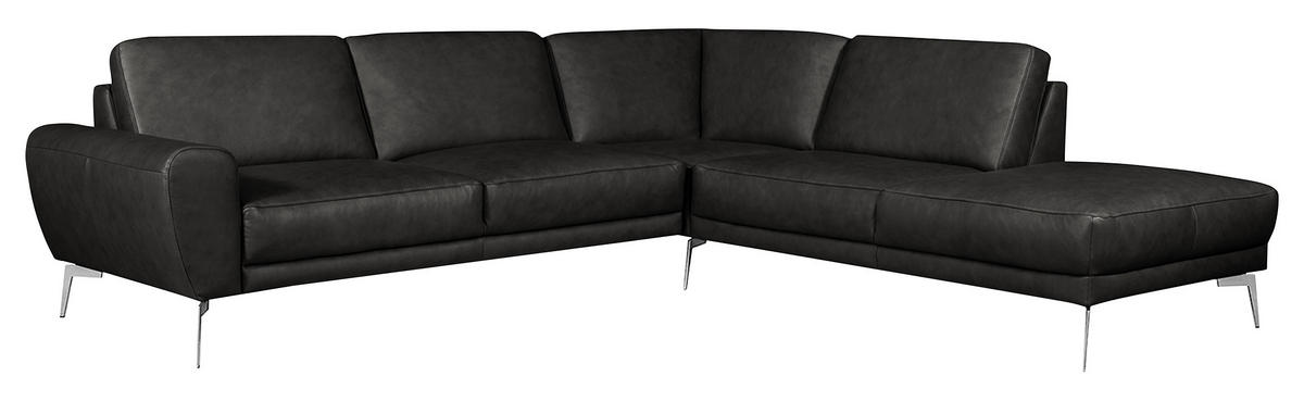 ECKSOFA in Echtleder Schwarz  - Chromfarben/Schwarz, Design, Leder/Metall (273/250cm) - Livetastic