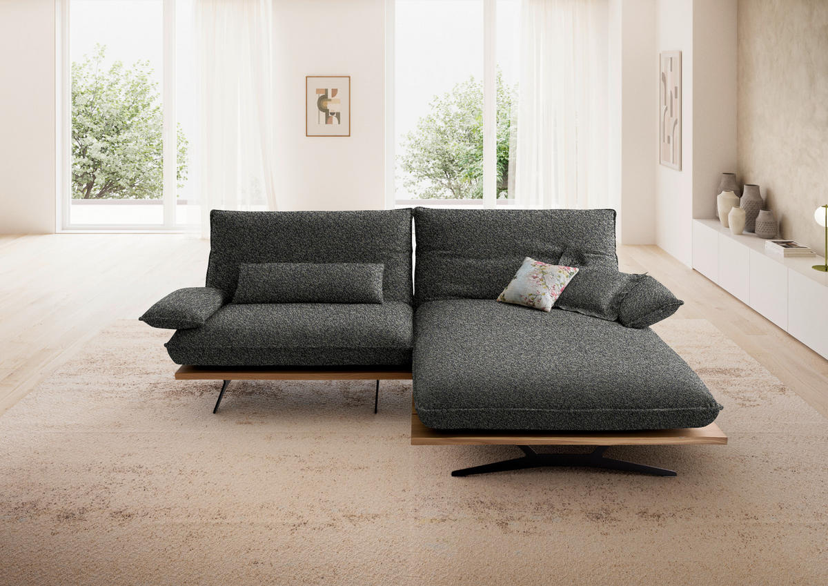 ECKSOFA Chenille, Flachgewebe Wildeiche, Blaugrau  - Wildeiche/Blaugrau, Design, Holz/Textil (284/161cm) - Koinor