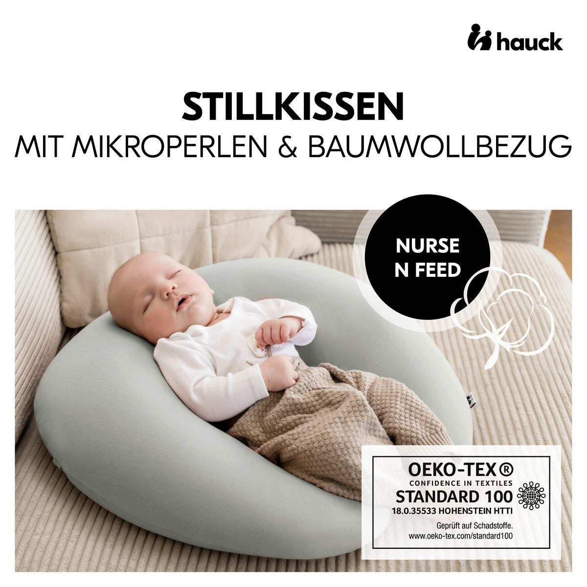 STILLKISSEN Nurse N Feed   - Grau, Basics, Textil (25/80/140cm) - Hauck
