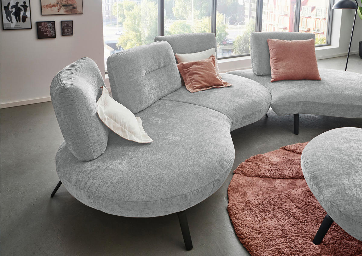 BIGSOFA Flachgewebe Hellgrau  - Hellgrau/Schwarz, Design, Textil/Metall (456/93/138cm) - Moderano