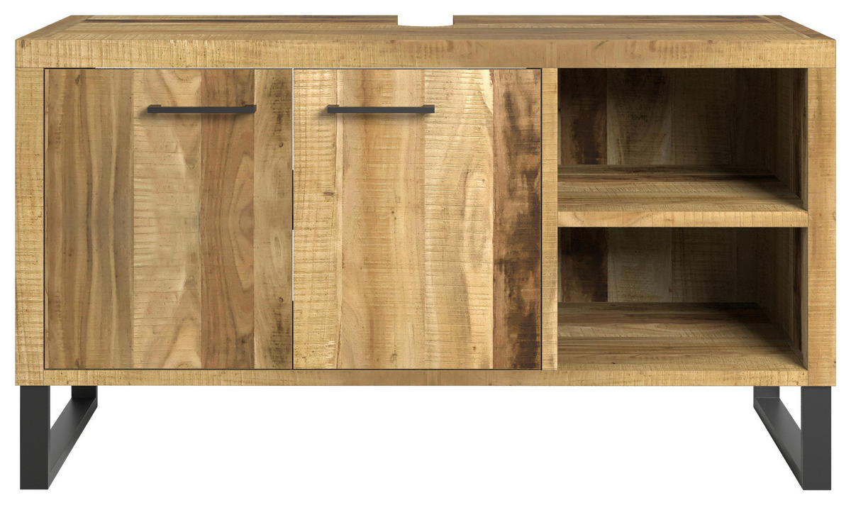 WASCHBECKENUNTERSCHRANK 116/64/50 cm  - Schwarz/Naturfarben, Natur, Holz/Metall (116/64/50cm) - Livetastic