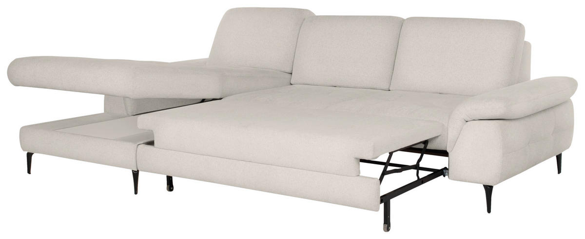 ECKSOFA ALMA in Chenille Creme  191/285 cm  - Creme/Schwarz, Design, Textil/Metall (191/285cm) - Livetastic
