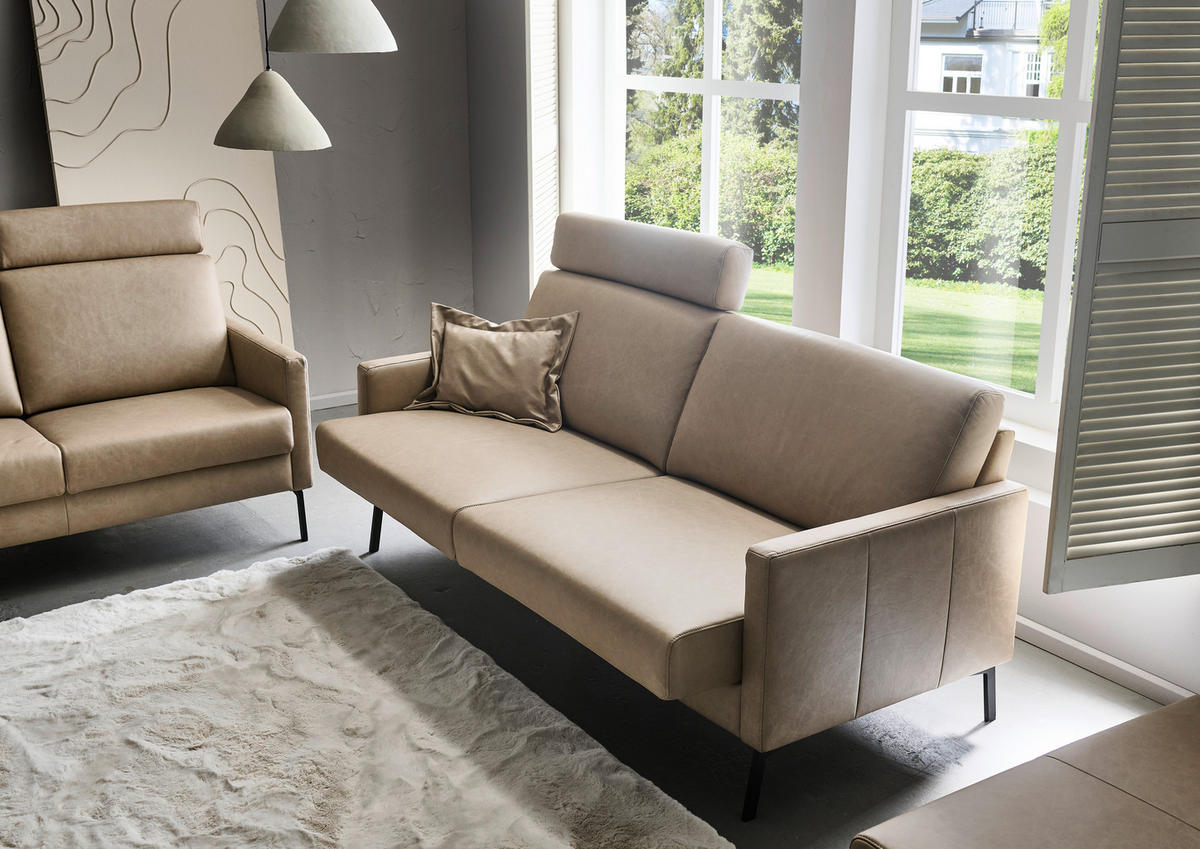 3-SITZER-SOFA Echtleder Taupe  - Taupe/Schwarz, Konventionell, Leder/Metall (200/88/88cm) - Pure Home Comfort