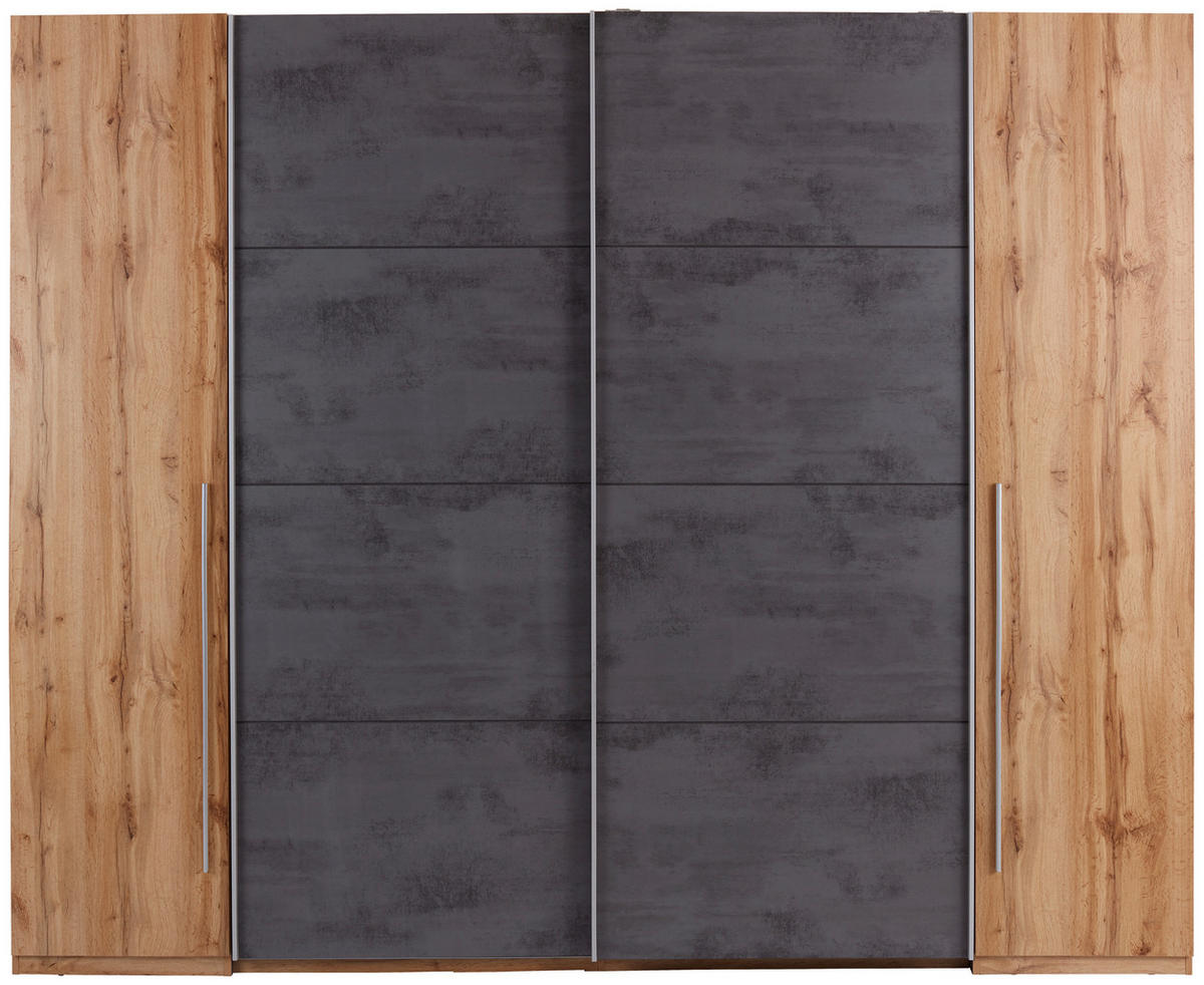 SCHWEBETÜRENSCHRANK 267/226/60 cm 4-türig Graphitfarben, Eichefarben  - Eichefarben/Alufarben, MODERN, Kunststoff/Metall (267/226/60cm) - MID.YOU