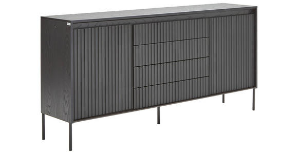 SIDEBOARD Schwarz Beleuchtung, Einlegeböden  - Schwarz, Trend, Holzwerkstoff/Metall (166/82/40cm) - Hom`in