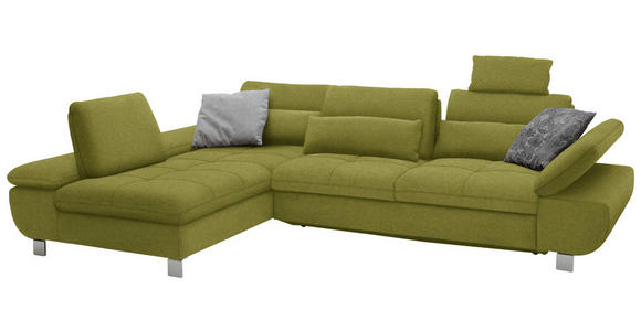 ECKSOFA Grün Webstoff  - Chromfarben/Grün, Design, Textil/Metall (203/310cm) - Xora