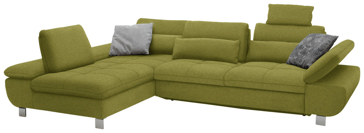 ECKSOFA Grün Webstoff  - Chromfarben/Grün, Design, Textil/Metall (203/310cm) - Xora