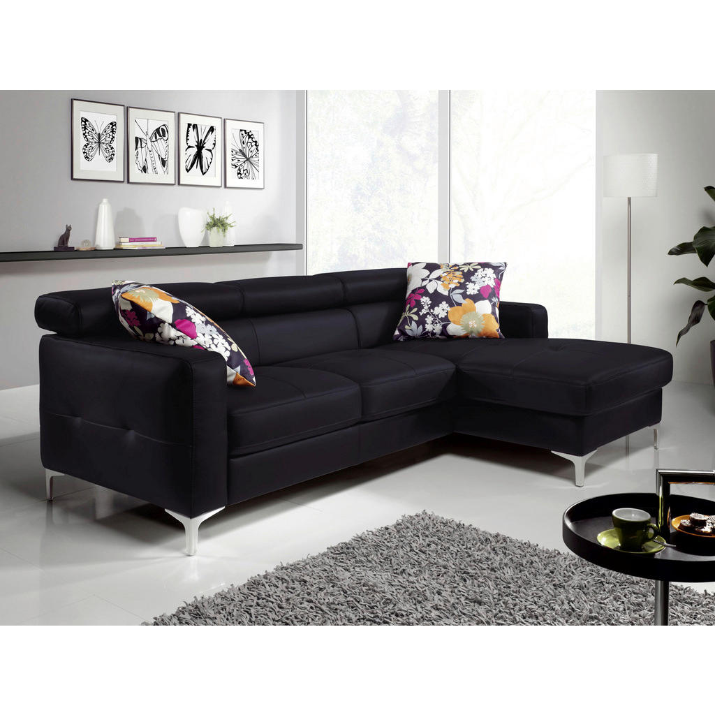 Thumbnail - Livetastic Ecksofa, Schwarz, Leder, Echtleder, Rindleder, 4-Sitzer, Ottomane rechts, L-Form, 227x168 cm, Made in EU, Bet...