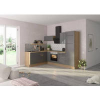 ECKKÜCHE 200/270 cm  in Anthrazit, Eichefarben  - Edelstahlfarben/Eichefarben, Basics, Holzwerkstoff/Metall (200/270cm) - Optifit