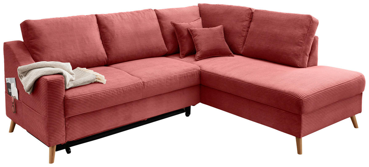 ECKSOFA in Cord Koralle  - Koralle/Naturfarben, MODERN, Holz/Textil (230/200cm) - Livetastic
