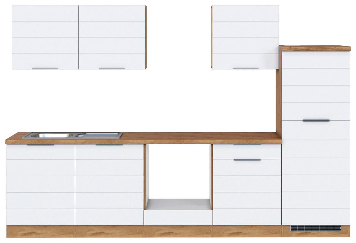 KÜCHENLEERBLOCK 300 cm   in Weiß, Eiche Wotan  - Eiche Wotan/Weiß, Design, Holzwerkstoff/Metall (300cm) - Held