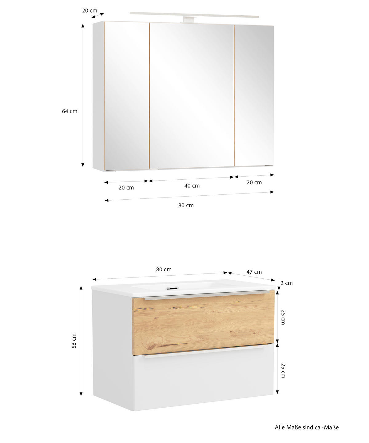 BADEZIMMER 2-teilig  in  - Wildeiche/Edelstahlfarben, Trend, Glas/Holzwerkstoff (80/200/47cm) - Held