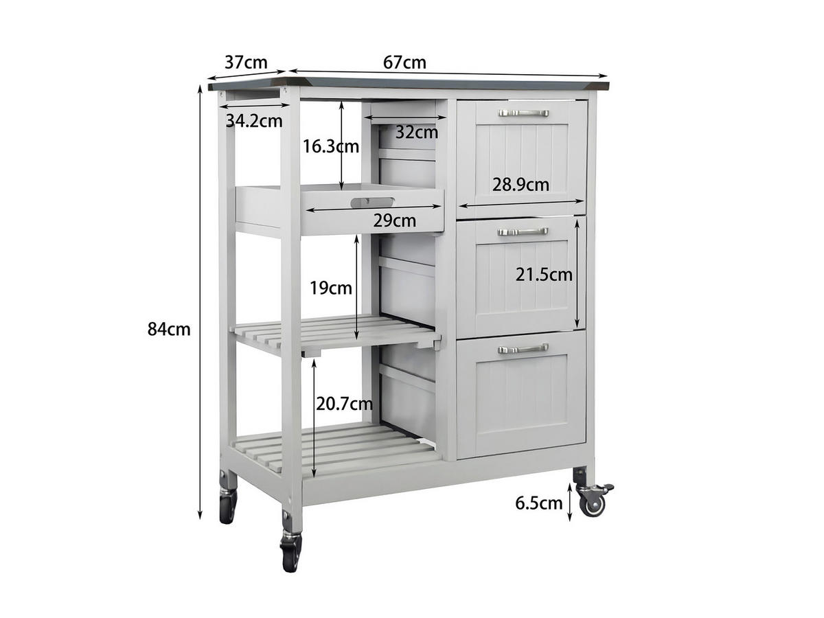 SERVIERWAGEN Weiß  - Silberfarben/Schwarz, Basics, Holzwerkstoff/Kunststoff (67/84/37cm) - MID.YOU