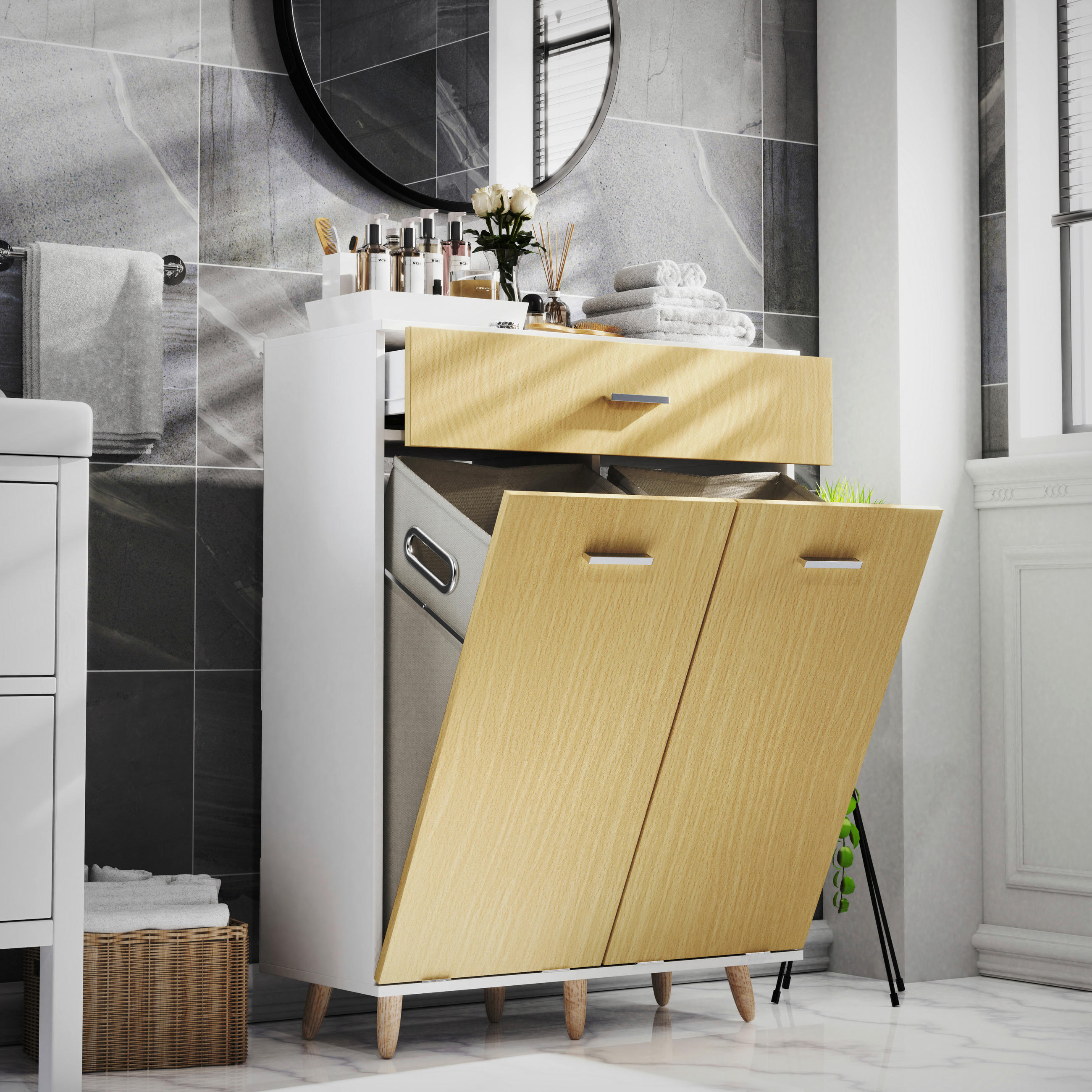 MIDISCHRANK 79/107/35 cm  - Honigeiche/Silberfarben, MODERN, Holzwerkstoff/Kunststoff (79/107/35cm) - MID.YOU