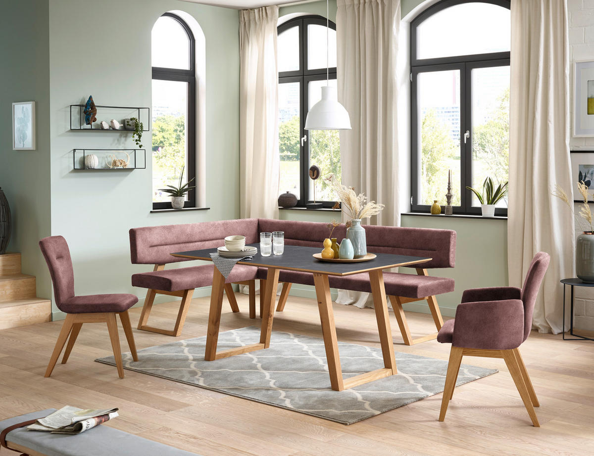 ECKBANK 155/225 cm  in Altrosa  - Eichefarben/Altrosa, KONVENTIONELL, Holz/Textil (155/225cm) - Dieter Knoll