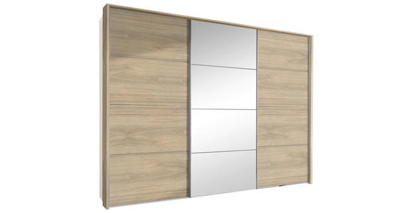 SCHWEBETÜRENSCHRANK in Weiß, Eichefarben, Hickory - Eichefarben/Alufarben, Design, Glas/Holzwerkstoff (270/210/65cm) - Carryhome