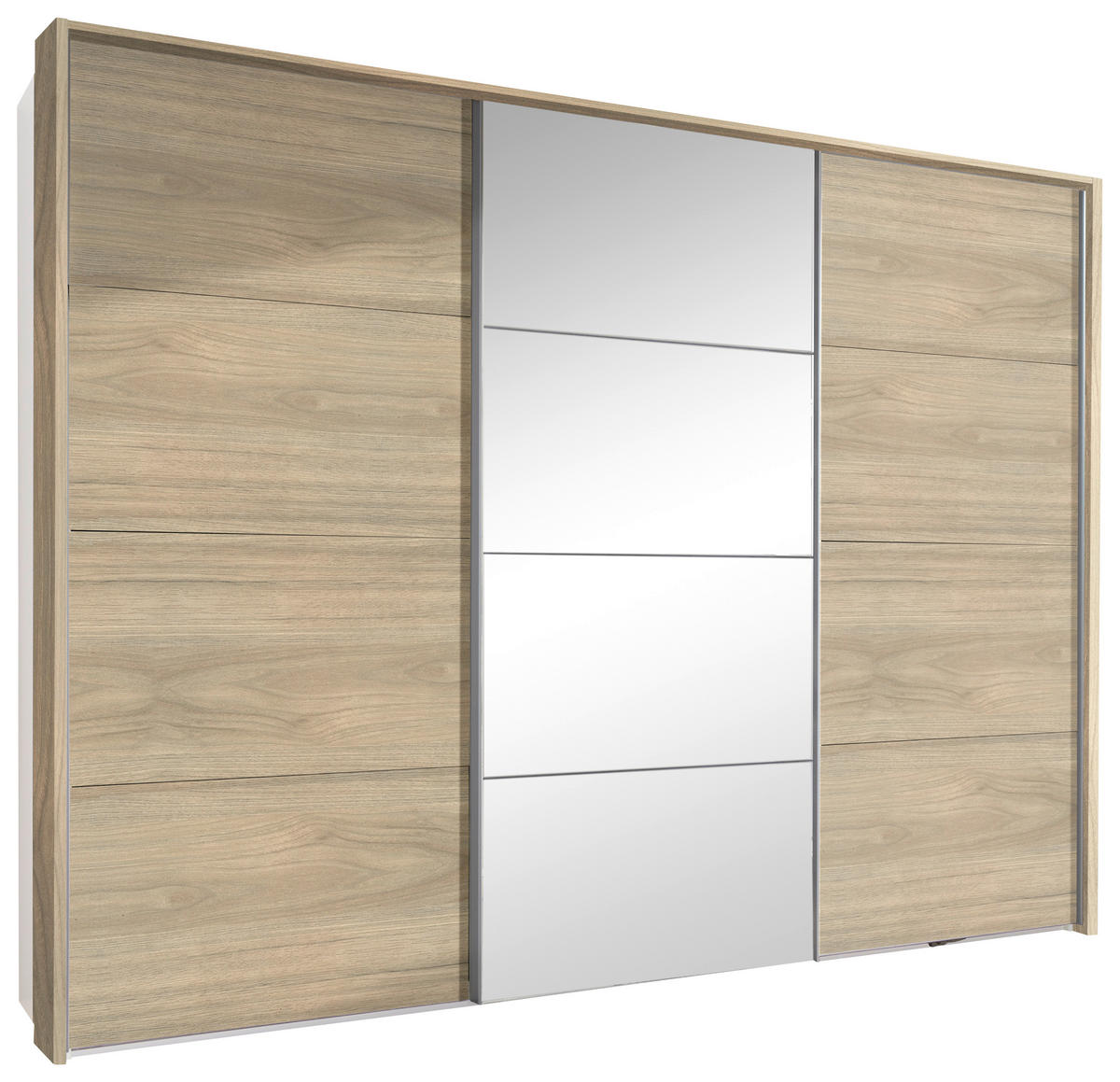 SCHWEBETÜRENSCHRANK  in Weiß, Eichefarben, Hickory  - Eichefarben/Alufarben, Design, Glas/Holzwerkstoff (270/210/65cm) - Carryhome