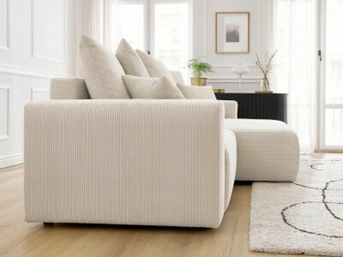 ECKSOFA Ottomane rechts  ATILLA Beige Cord  - Beige/Schwarz, MODERN, Kunststoff/Textil (244/149cm)