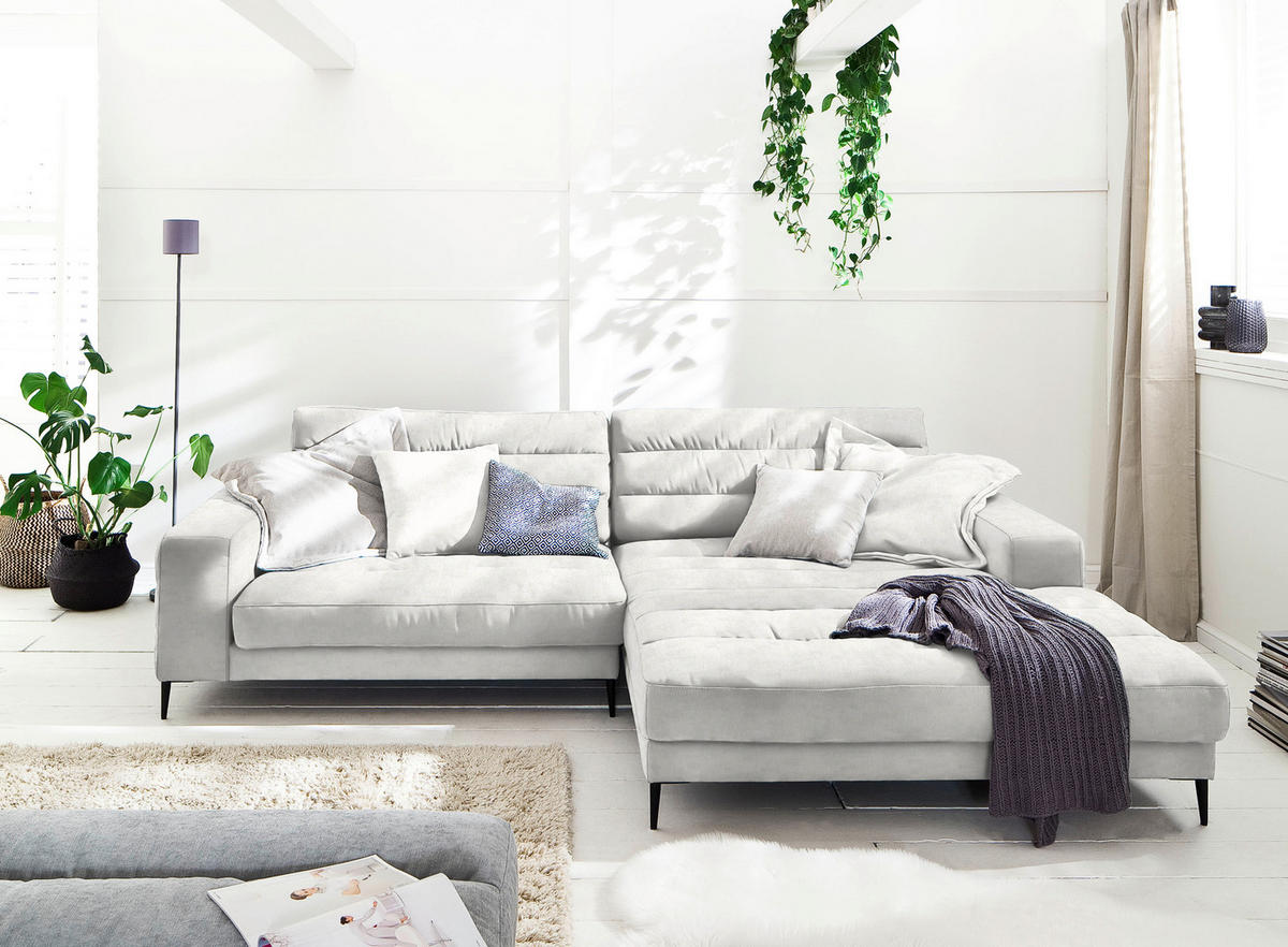 ECKSOFA in Flachgewebe Creme  - Creme/Schwarz, Design, Textil/Metall (296/207cm) - Dieter Knoll