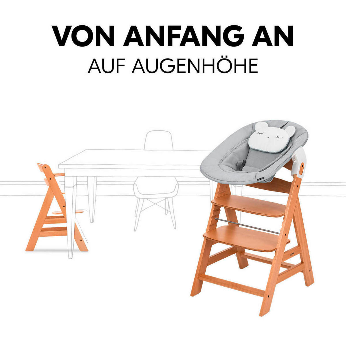 HOCHSTUHL-SET Apha Newborn Set Naturfarben, Hellgrau Nature Grey  - Hellgrau/Naturfarben, Basics, Holz/Textil (65/93,5/49cm) - Hauck